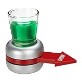 Relaxdays Trinkspiel Spin The, Flaschendrehen, roter Pfeil, 2 cl Shotglas, lustiges Partyspiel, Shot Spinner, grau