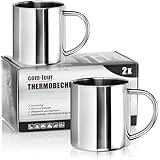 com-four® 2x Edelstahl Thermobecher - 300 ml je Becher - Isolierbecher doppelwandig - Kaffeetasse bruchsicher - Thermo-Trinkbecher - Camping Becher - Tasse - BPA-frei (300ml)