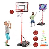 Kinder Basketballkorb mit Darts Target 2 in 1 mit Ständer hochverstellbarer 88-189 cm, Mini Basketball Outdoor Indoor und Außenbereich für Kinder im Alter von 3 bis 8 Jahren