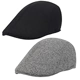 DqiUnaX Schiebermütze Herren, 2er Pack Grau und Schwarz, Schirmmütze, Barett Herren, Newsboy Cap, Schiebermützen Für H erren