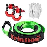 10T (22,000 Lbs) Hochleistungs-Abschleppseil 5M x 5CM Premium Nylon Abschleppgurt mit 2 verstärkten Haken und 1 Paar Handschuhen für Auto, SUV, LKW, Geländewagen (Grün)