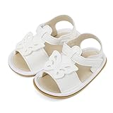 LACOFIA Baby Sandalen Mädchen Atmungsaktive Sommer Babyschuhe Rutschfester Weicher Sohle Krabbelschuhe Schmetterling Weiß 12-18 Monate
