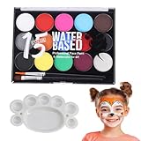 15 Farbe Kinder Gesichts Farben Kinderschminke Set, Kinderschminke, Schminkpalette, 2 Berufs Pinsel, für Theaterschminke Karneval,Halloween Schminke Cosplay Gesicht Bodypainting Kit