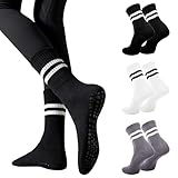 3 Paar Stoppersocken Yoga Socken Damen,AntiRutschSocken für Pilates Barre Ballett Tanz Trampolin (DE/NL/SE/PL, Alphanumerisch, Einheitsgröße, Regular, Regular, A 3 Paar – Schwarz + Weiß + Grau)