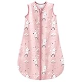 Looxii Baby Schlafsack Sommer 100% Baumwolle Sommerschlafsack 0.5 TOG Schlafsäcke Babyschlafsack 67 cm für Jungen Mädchen Neugeborene Rosa Häschen 0-6 Monate