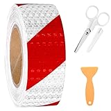 3 Stück 1 Reflektorband 10m × 5cm, mit 1 Schere Und Schaber, Absperrband Rot Weiß, Reflektorband Selbstklebend, Reflektoren Aufkleber, Reflektierendes Klebeband, für Warnmarkierung Sicherheit