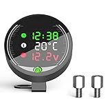 iSpchen Motorrad DC 12V Digital Voltmeter Uhr mit LED-Anzeige 5 in 1 Wasserdichtes Digitales Thermometer Wassertemperaturanzeige USB-Ladegerät für Motorräder