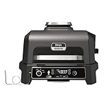 Ninja Woodfire Pro XL Elektrischer Außengrill/Smoker mit Smart Cook System, 4in1 Außengrill und Luftfritteuse, integriertem Thermometer und Holzfeuerpellets, wetterfest, tragbar, Grau/Schwarz, OG850EU