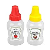 BEAHING 2 Stücke Mini Ketchup -Flaschen, 25 ml nachfüllbare Tomaten Ketchup Squeeze Container Flasche, Plastik tragbarer quetbarer Gewürze für Kinder Schulbüroangestellte Squeeze Flaschen Flaschen