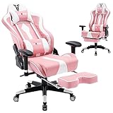 Fantasylab Gaming Stuhl 200kg,Gamer Stuhl Ergonomischer mit Fußstütze，Gaming Sessel mit Kopfstütze Massage-Lendenkissen，Drehsessel PU-Leder，3D Armrests PC Stul