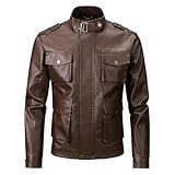 Herren Motorradjacke Wasserdicht Atmungsaktiv Lederjacke Biker Jacke Windschutz Vintage Bomberjacke Kunstlederjacke Stehkragen mit Mehreren Taschen Schutzjacke Motorrad Retro Rockerjacke