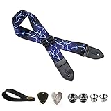 Basicon Gitarrengurt, Verstellbarer Gitarren-Gurt Gitarrenband Guitar Strap mit Lederenden Plektrum Knöpfe Gitarrenhals Gurt für E-Gitarre Akustikgitarre Bass