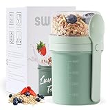 Swkien MüSlibecher to Go, Joghurtbecher to Go 450ml+250ml, Joghurt to Go Becher mit Löffel, Müsli Becher to Go für Müsli & Joghurt, Auslaufsicherer Müsli Cup to Go, Lunchpot(Grün)