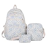 GSenhui Coquette Schulrucksack Set Schulranzen Blumen 3Pcs Rucksack Aesthetic und Schultertasche Kleine Geldbörse Floral Backpack Quilted Daypack