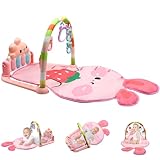 Kqpoinw Spieldecke Babys,Baby Spielmatte mit Bogen,Baby Play Mat,abnehmbarem,Foldable,Babyspielzeug für Kleinkinder ab der Geburt(Rosa Hase)