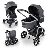 Mobiclinic® kids, Kinderwagen + babywanne, 2 in 1, Nuit, Ultrakompakt, 5-punkt-gurtsystem, 22 kg, Einhandbedienung, Verstellbar, Verstellbare rückenlehne, Motorhaube, Korb, Fußbremse, Wendbar