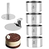 Hilsita 6-pieces Set Lebensmittel Backen Ringe mit Presse & Spachtel, Höhe 5,5 cm, 4 Zoll Edelstahl Runde Kuchenring für Pasta-Gerichte, Tartare, Dessert Ringe, Gebäck Torten Ring