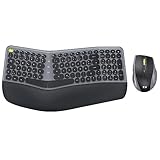 Ergonomische Tastatur und Maus Kabellos mit Handballenauflage, seenda 2.4GHz Tastatur Maus Set Kabellos Ergonomisch, Geteilte Tastatur mit Deutschem Layout für Windows, Laptop PC, Schwarz&Grau