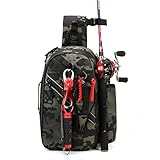 icyant Angeltasche mit Rutenhalter, Grosse Kapazität Wasserdichter Angelrucksack Umhängetasche zur Aufbewahrung und Organisation, Multifunktional Atmungsakti Rucksack für Angeln, Wandern, Campen