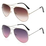 SAIIURV 2 Paar Pilotenbrille mit getönten Gläsern, Retro Sonnenbrille Damen Herre, Mode Brille Vintage 80er 90er Damenbrille UV400 Polarisiert Klassisch Frauen Sonnenbrillen (2PCS)
