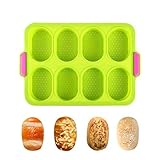 BluVast Brötchen Backform Silikon, Silikonform Brötchen, 8 Hohlräume Brötchenform, Antihaft Brötchenbackformen, French Brotform, Silikonformen Backen Geeignet zum Brotbacken(Grün)