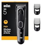 Braun Haarschneider Series 5, Haarschneidemaschine und Rasierapparat für Herren, Haartrimmer mit Ultrascharfe Klingen, 17 Längen, 3 Zubehörteile, 50 Min. Akku, Abwaschbar, HC5530, Schwarz