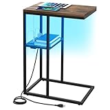 Yoobure LED Beistelltisch C Form mit Ladestation, Kleine Beistelltische für Wohnzimmer, Schlafzimmer, TV Tisch mit USB Anschlüssen und Ausgängen für kleine Räume, Couchtisch C
