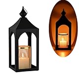 Marrakesch Skandinavische Deko Windlicht Laterne 42cm aus Metall | Teelichthalter als Tischdeko Wohnzimmer Deko | Kerzenhalter Cadmus schwarz Gold als Balkon Terrasse & Garten Aesthetic Gartendeko