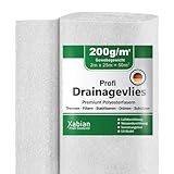 Xabian Drainagevlies 200g/m² 300g/m² 500g/m² Filtervlies 2m x 25m = 50m² - Trennvlies ideal für Drainage - hohe Haltbarkeit - ideal auch als Trennvlies, Poolvlies, Teichvlies