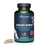 Strong Bones | 800 mg Calcium hochdosiert + 400 mg Magnesium pro Tag | Laborgeprüft & Vegan | 180 Tabletten | Ohne Zusatzstoffe | Deutsche Produktion von Vegavero®