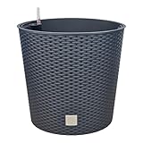 HappyFlower MultiProject Blumentopf Pflanzkübel inkl. Einsatz rund Rattan-Optik 4 Größen 4 Farben Übertöpfe (400, Schwarz)