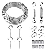 TooTaci Drahtseil 2mm Edelstahl Set,15M Drahtseil Rankhilfe Set,M5 Seilspanner Edelstahl & 304 Edelstahl Spanndraht PVC-ummantelt,Stahlseil mit ösen,Seilspanngarnitur für Hänge,Gardinen seil,Garten