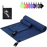 Jokisa Mikrofaser Handtuch 2er Set, 180X90cm Strandtuch Mikrofaser + 80X40cm Sporthandtuch, Schnelltrocknendes & Sandfrei Handtücher für Outdoor Sauna Strand Trekking (Marineblau)