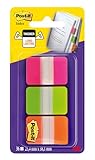 Post-it Haftstreifen Index Strong - 36 Haftstreifen 25,4 mm x 38,1 mm - Farben: Orange, Pink, Grün - Extrastarke Haftstreifen für Dokumente und Informationen