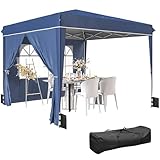 Outsunny Pavillon 3 x3 m Wasserdicht höhenverstellbar Pop-up Faltpavillon mit 2 Seitenteilen, UV 50+ Faltbar Partyzelt Gartenzelt mit Tasche Sandsäcke Gartenpavillon für Garten Festival, Dunkelblau