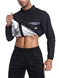 LAZAWG Sauna-Shirt für Herren, langärmelig, Reißverschluss, Fitness, Bodyshaper, Schweiß, Saunaanzug, Fitnessstudio, Training, Sport, Schwarz , XXXL