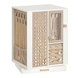 SONGMICS Schmuckkästchen, um 360° drehbar, Schmuckbox mit 4 Schubladen, Schmuckaufbewahrung, für Halsketten, Armbänder, Ringe, Ohrringe, Geschenkidee, cremeweiß JBC211WD01