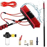 QIYFOZ Fensterreinigungsbürste | 3,6–10,8 Meter ausziehbare Teleskopstange | Seifenspender | Wasserführende Fensterreinigungsstange aus Aluminium | Reiniger für Solarpaneele |