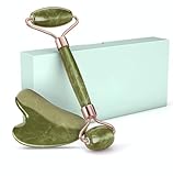 Jade Gua Sha Stein für Gesichtsmassage Guasha aus Natürlicher Jade Stein Jade Gesicht Massagestein & Gesichtsroller, Reduces Eye Puffiness and Skincare Routine-Green
