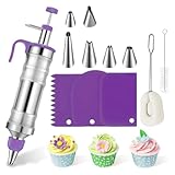 Spritzenspritzen-Set, Spritzen-Set, 400 ml, Edelstahl, Kuchenglasur-Pistole, Cupcake-Dekorationswerkzeug mit 6 Spritztüllen, 3 Kuchenschabern, wiederverwendbar (lila)