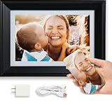 PhotoSpring 10in 16GB WiFi Digital Picture Frame, Touchscreen, Send Photos/Videos by Email, App, or Web, White/Removable Black Frame