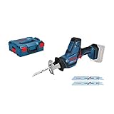 Bosch Professional 18V System Akku Säbelsäge GSA 18 V-LI C (Compact Version, inkl. 3x Säbelsägeblatt, ohne Akku/Ladegerät, L-BOXX)