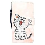 Sunrive Hülle Für Samsung Galaxy S5, Magnetisch Schaltfläche Ledertasche Schutzhülle Etui Leder Case Cover Handyhülle Tasche Schalen Lederhülle MEHRWEG(Katze 1)