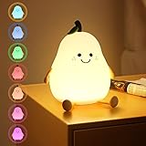 URAQT Silikon Nachtlicht Kinder,7 Farben Lächeln Birnenförmiges Nachtlicht 1200mAh Babylicht USB Aufladung und Timing Funktion Kawaii Nachtlampe mit Touch Schalter 3 Stufige Helligkeitseinstellung