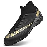 ASOCO DREAM Fußballschuhe Herren High Top Kunstrasen Fussballschuhe Professionelle Kinder Athletics Trainingsschuhe Outdoor Sport Football Schuhe,Schwarz Gold,42 EU