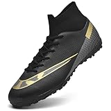 ASOCO DREAM Fußballschuhe Herren High Top Kunstrasen Fussballschuhe Professionelle Kinder Athletics Trainingsschuhe Outdoor Sport Football Schuhe,Schwarz Gold,41 EU