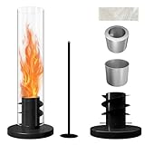 PEILU 70cm Hoch Bioethanol Kamine Freistehend Terrassenfeuer mit Glas Windschutzscheibe, Metall Löschhilfe & Stabile Stahl Sockel Rund Feuersäule für Garten Balkon Wohnzimmer Deko (Schwarz)