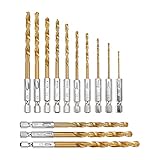 13 Stück Metallbohrer Set Titanium Coated HSS Spiralbohrer Sechskantschaft Bohrer Sets für Metall Holz und Kunststoff