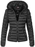 Navahoo Damen leichte Übergangsjacke Steppjacke mit Kapuze Lulana Schwarz Gr. M