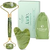 Plantifique Jade Gesichtsroller und Gua Sha Stein Set - Natürliches Jade Face Roller & Guasha für Lymphdrainage und Massage Gesicht, Augenroller - Gesichtsmassage Roller